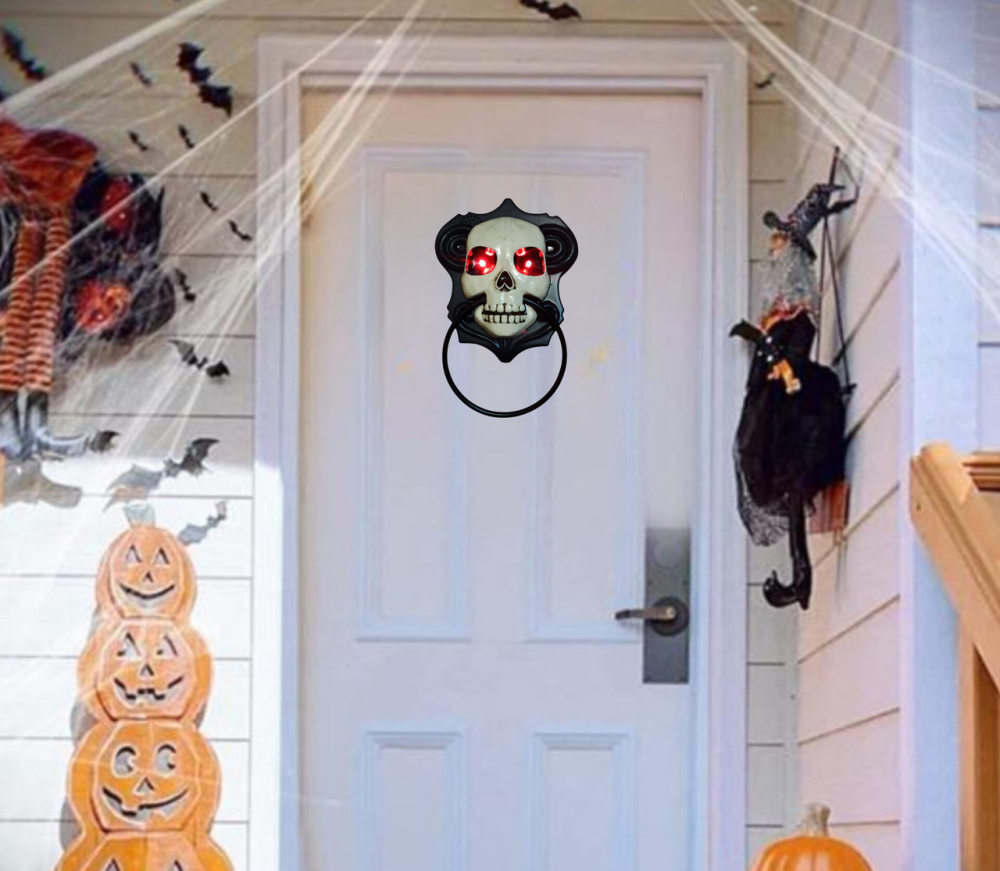 Дверний музикальний молоток Череп на Хелловін 24 на 16 см чорно-білий Київ - фото 3