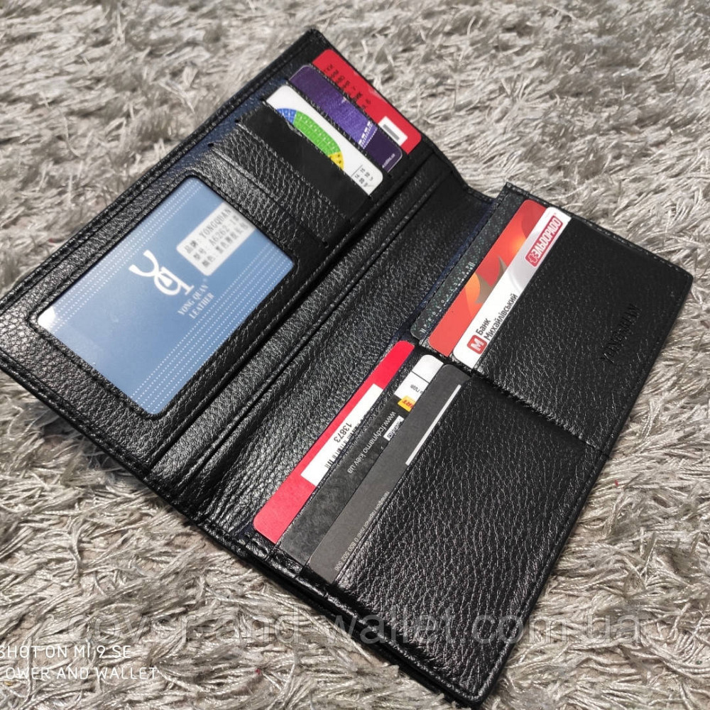 Стильний чоловічий гаманець купюрник без застібки чорного кольору Київ - фото 4