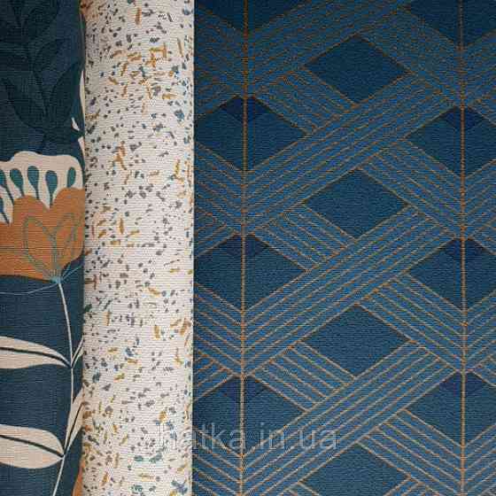 Шпалери вінілові Lutece Melody 51197201 геометрія смуги фігури темно-сині золотисті Київ