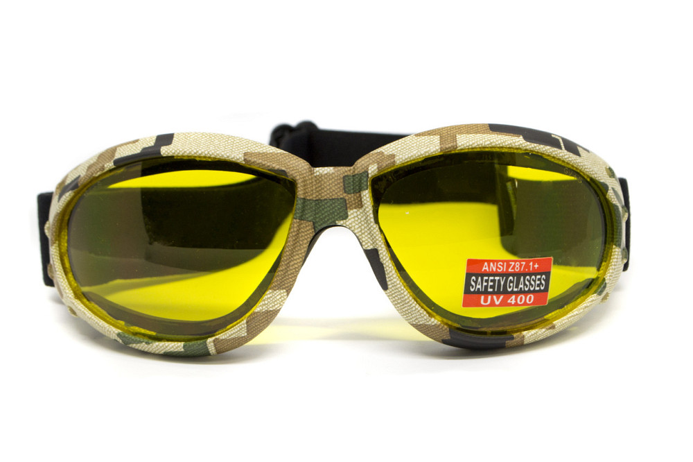 Окуляри захисні з ущільнювачем Global Vision Eliminator Camo Pixel (yellow), жовті в камуфльованій оправі Запорожье - изображение 2