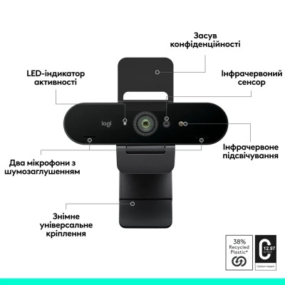 Веб-камера Logitech Brio 4K Ultra HD for Business Graphite (960-001746) Вінниця - фото 11