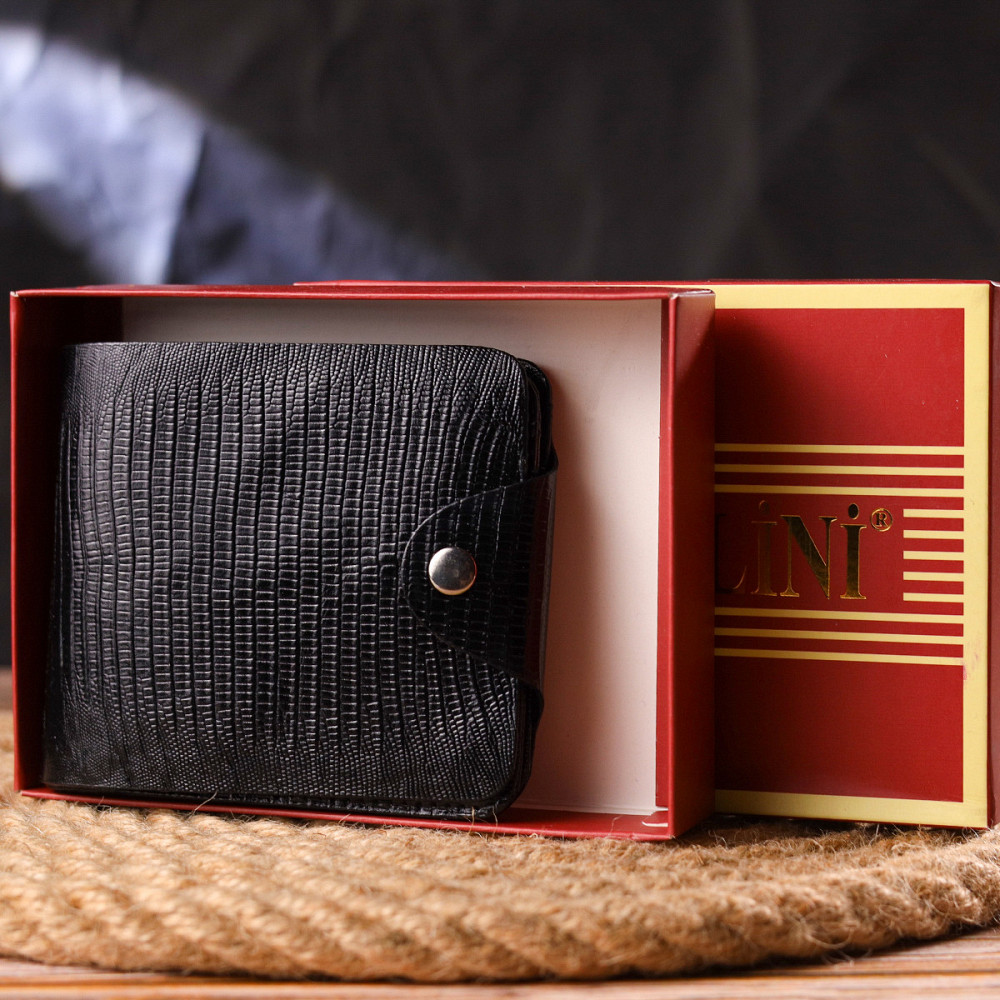 Портмоне для чоловіків у два складення з натуральної фактурної шкіри CANPELLINI 21575 Чорне Київ - фото 8