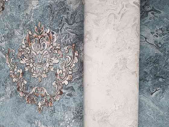 Шпалери вінілові на флізеліні гарячого тиснення DU&KA 1.06х10 вензель основа під штукатурку сірі коричневі Київ