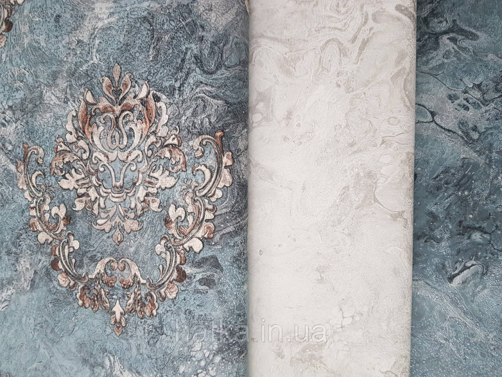 Шпалери вінілові на флізеліні гарячого тиснення DU&KA 1.06х10 вензель основа під штукатурку сірі коричневі Київ - фото 2