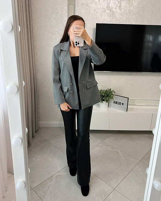 Женский классический пиджак прямого кроя костюмка + подкладка Серый, 44 Одесса - изображение 2