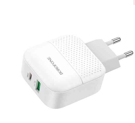 Мережевий зарядний пристрій BOROFONE BA46A Premium PD + QC3.0 with USB-A and USB-C out 3A, колір білий BA46AW Одеса