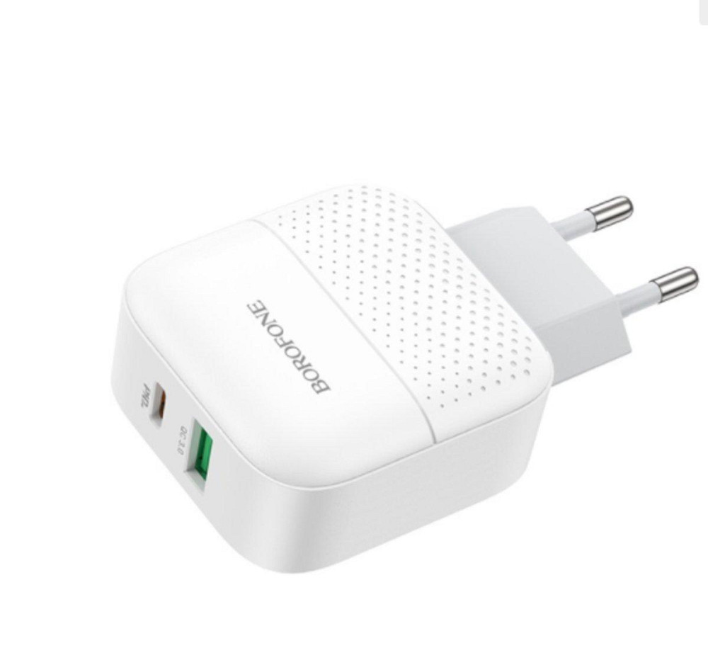 Мережевий зарядний пристрій BOROFONE BA46A Premium PD + QC3.0 with USB-A and USB-C out 3A, колір білий BA46AW Одеса - фото 1