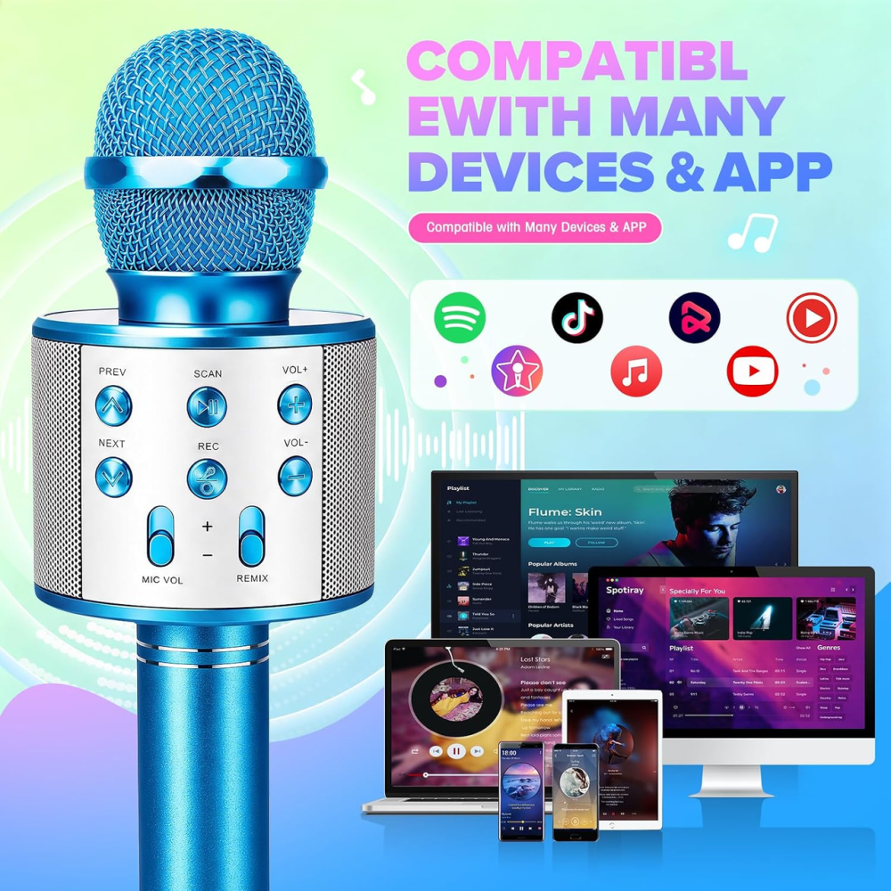 Дитячий караоке-мікрофон Bluetooth, бездротовий мікрофон-колонка для дітей 4–12 років, синій, USB, TF-карта Київ - фото 6
