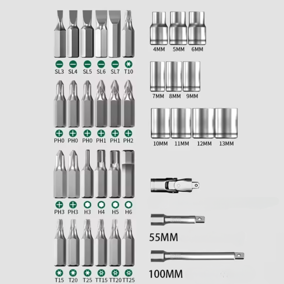 Набір інструментів для ремонту 40 шт: викрутка з перехідниками, тріскачка, набір біт, набір торцевих головок, в протиударному Кам'янець-Подільський