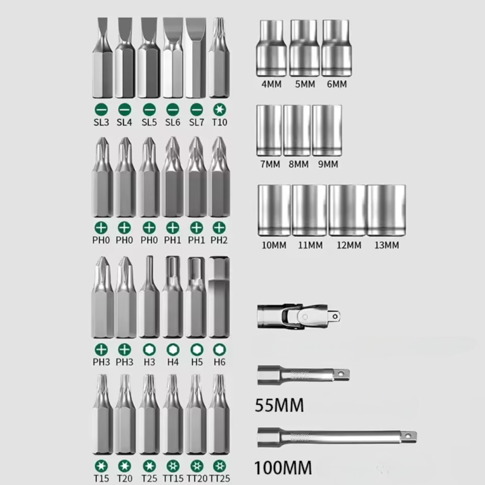 Набір інструментів для ремонту 40 шт: викрутка з перехідниками, тріскачка, набір біт, набір торцевих головок, в протиударному Кам'янець-Подільський - фото 2