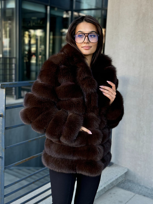 Шуба з хутра песця під Соболь довжина 65 Коричневий 46 Харків - фото 2