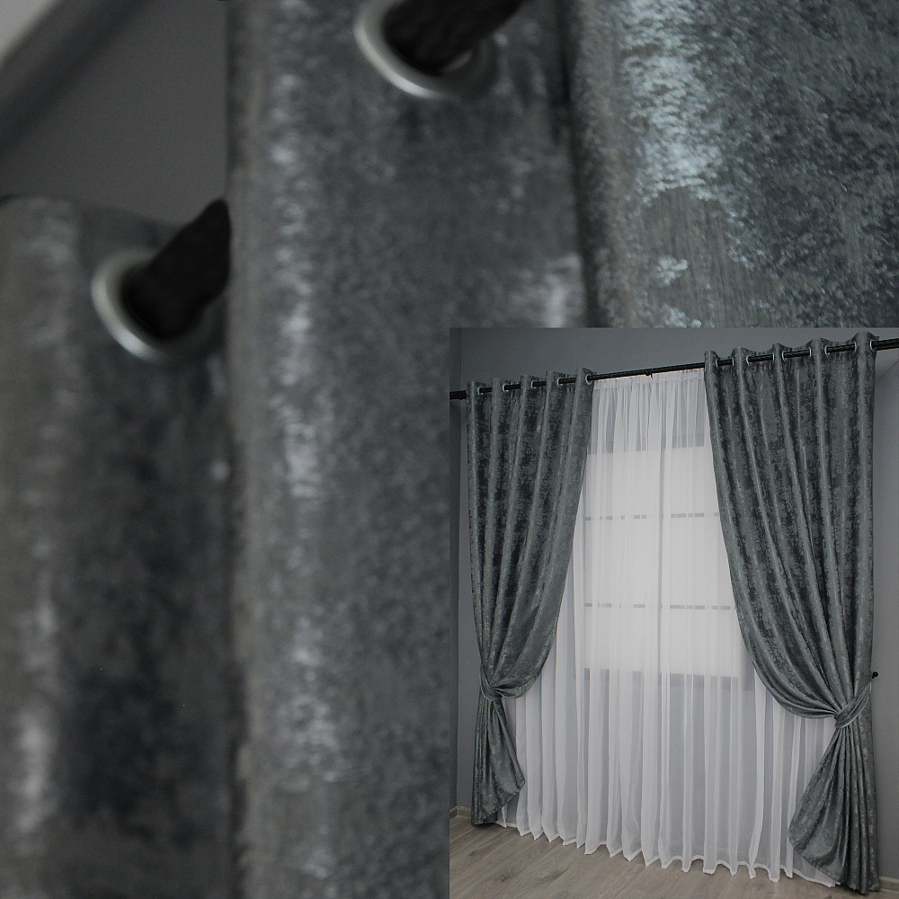 Комплект штор на люверсах VR-Textil Жакард Sultan XO № 1123ш 150х250 см 2 шт Графітовий (37-0027) Київ - фото 1