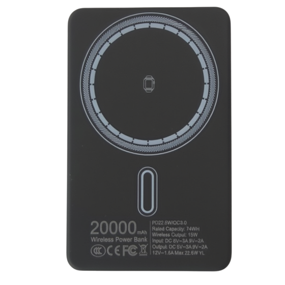 Павербанк 20000мАч для смартфона з бездротовою магнітною зарядкою, бездротовий Power Bank для iPhone магсейф Black Кам'янець-Подільський