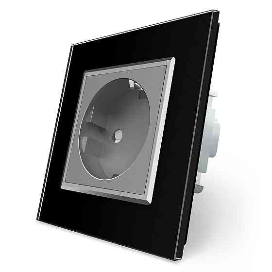 LIVOLO Електрична розетка з заземленням LIVOLO, сіра з чорною рамкою, шторки, скло, 250В 16А (V Коломия