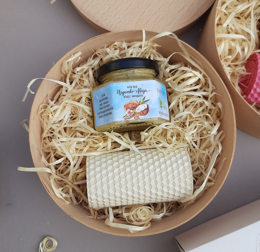 Подарунок на день вихователя №9 у шпоновій коробочці, крем мед зі свічкою. Одеса - фото 4