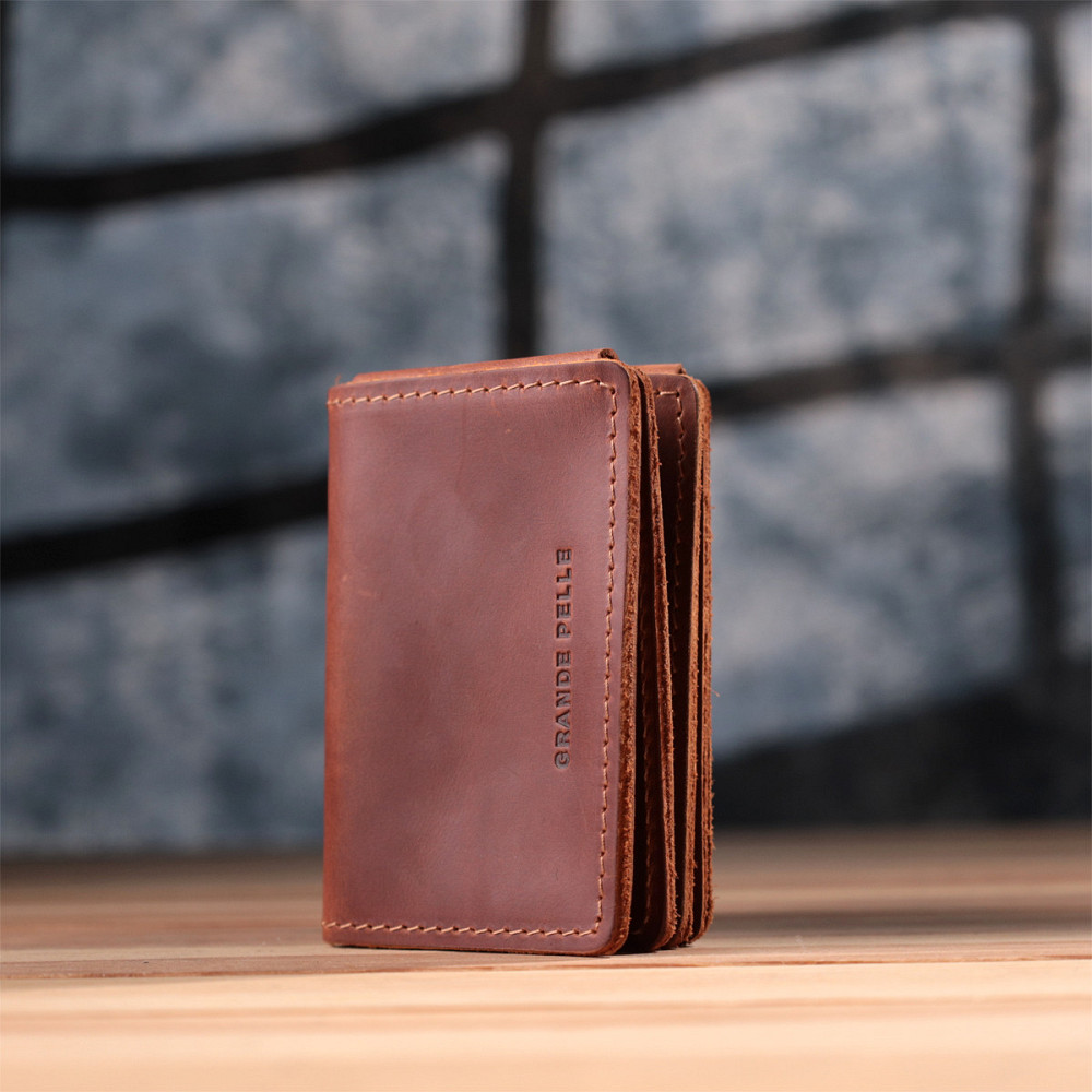 Стильная обложка на автодокументы в винтажной коже GRANDE PELLE 22874 Светло-коричневая Киев - изображение 9