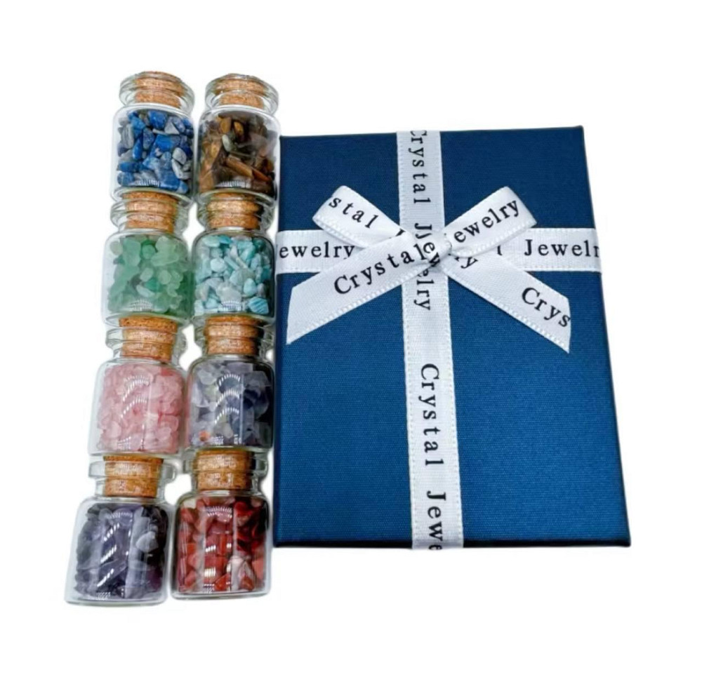 Набор из 8 бутылочек с натуральными кристаллами и камнями чакры в коробке. Киев - изображение 4