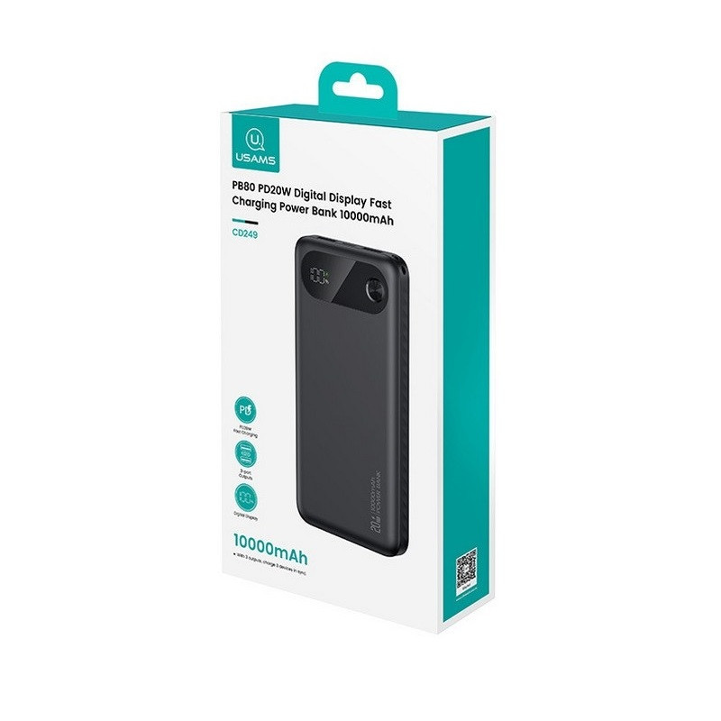Павербанк 10000 mAh Usams CD249 PB80 PD20W 2 USB-A + Type-C 10KCD24902 быстрая зарядка цифровой дисплей power bank повербанк Одесса - изображение 3