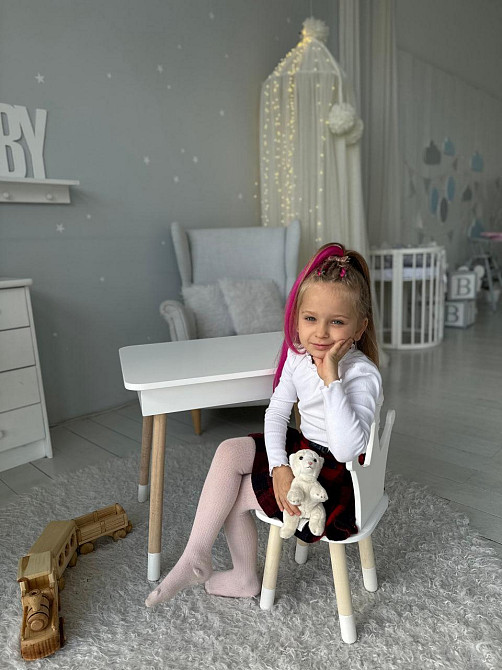 Дитячий столик і стільчик корона білий. Столик із нішею для олівців і розмальовок Київ - фото 8