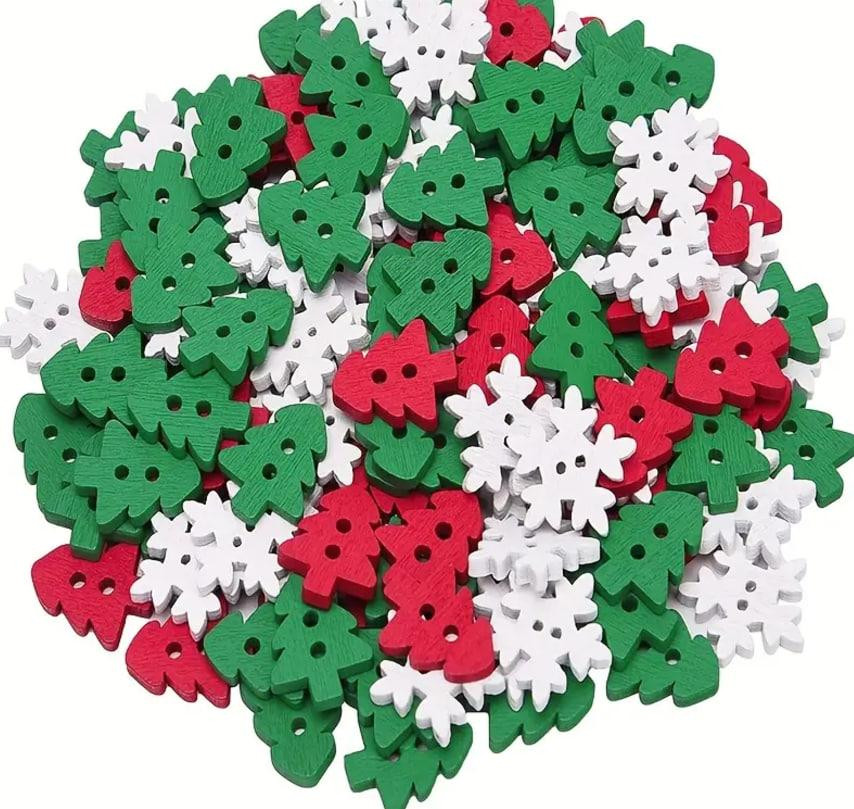 Набор новогодних пуговиц 20 шт. (снежинки, елки) 1.8 см. Киев - изображение 1