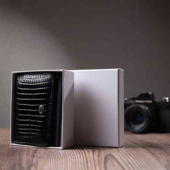 Жіночий стильний гаманець із фактурної натуральної шкіри ST Leather 22732 Чорний Київ