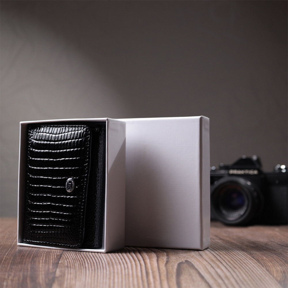 Жіночий стильний гаманець із фактурної натуральної шкіри ST Leather 22732 Чорний Київ - фото 1