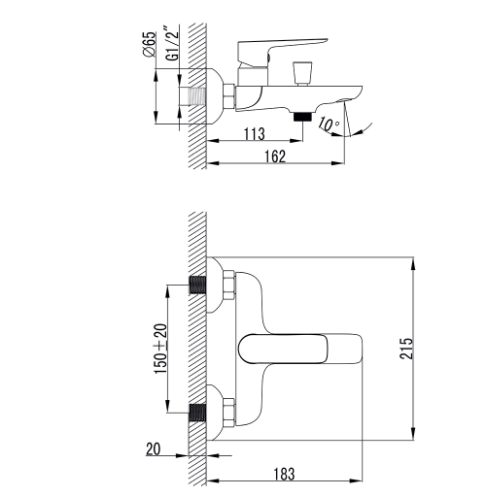 Змішувач Lugano d25мм для ванної литий Corso Житомир