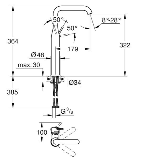 Одноважільний змішувач для раковини XL-Size Grohe Essence (24170KF1)   ( 23311 ) Харьков - изображение 2