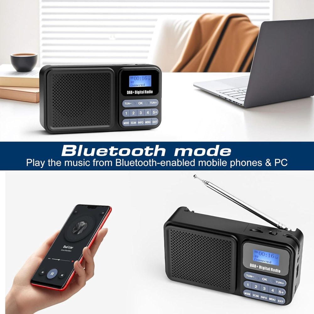 Портативне цифрове радіо Gallypek DAB/DAB+/FM, Bluetooth 5.0, сонячна панель, акумулятор 2200 мАг, USB, 2 будильники, чорне Київ - фото 4
