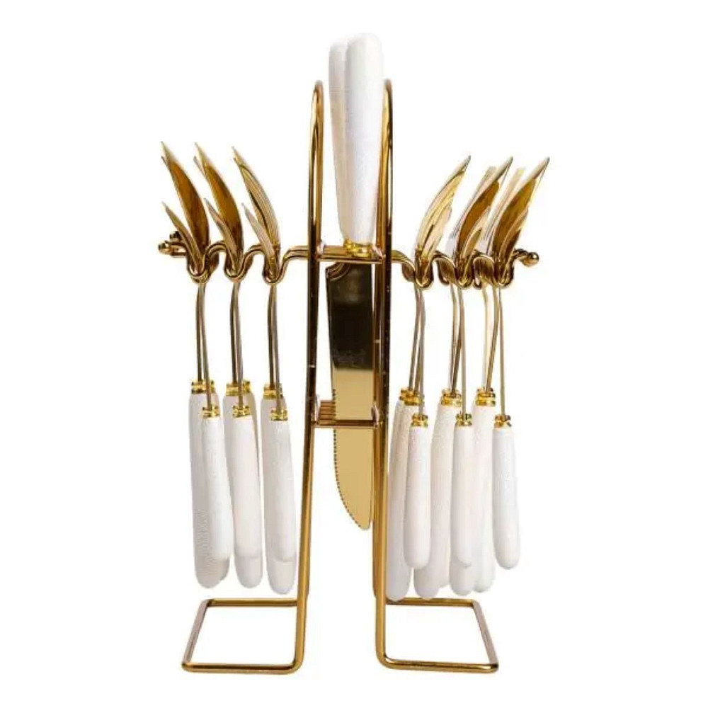 Yiwu Набір столових приборів на підставці 24 предмети столовий набір на 6 персон Білий HP-20-49 Киев - изображение 3