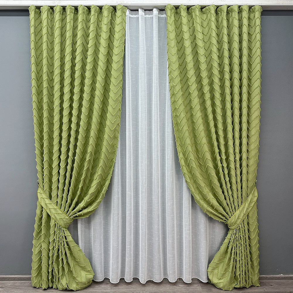 Комплект штор VR-Textil Лен Букле № 1805ш Оливковый 150х250 см 2 шт (39-855) Киев - изображение 2