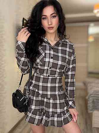 Жіночий стильний костюм двійка: сорочка і спідниця у клітинку бавовна тіар Одеса