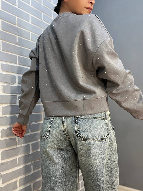 Світшот жіночий W 2950 широкий розсип камінців one size, сірий, one size Київ - фото 11