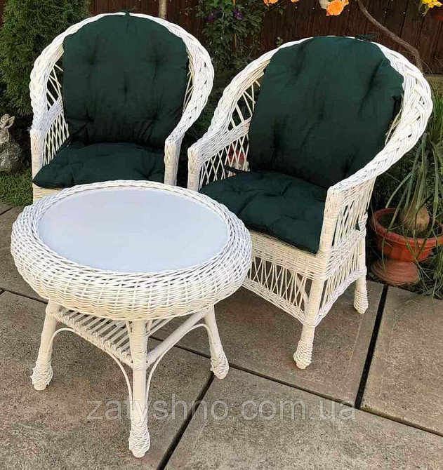 Белая плетеная мебель с накидками зелеными |Мебель из лозы на подарок |мебель плетеная белая Киев - изображение 4