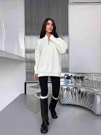 Жіночий стильний подовжений оверсайз светр із блискавкою  в’язка 50% коттон / 50% акрил Одеса