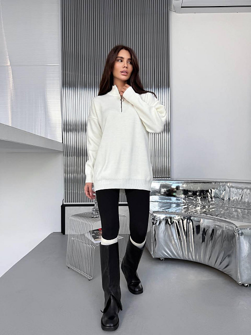 Жіночий стильний подовжений оверсайз светр із блискавкою  в’язка 50% коттон / 50% акрил Одеса - фото 6