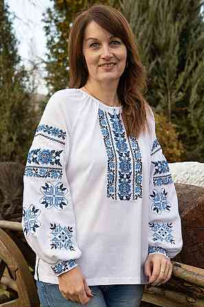 Вышиванка женская льняная, белая топ 48/50 Киев