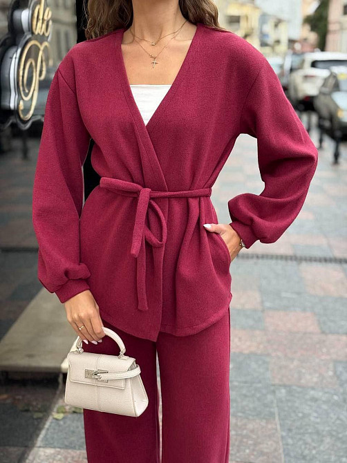 Жіночий базовий костюм-двійка: кофта та штани турецька ангора на флісі Бордовий, 42/44 Одеса - фото 3