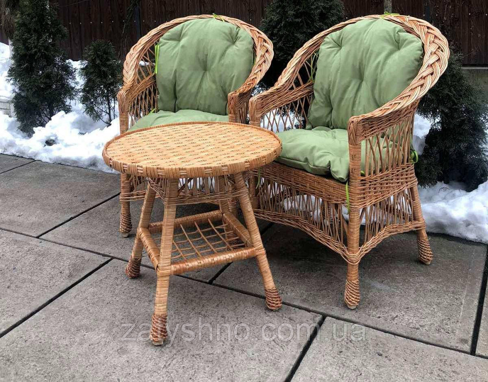 Кресла и стол плетеные|Мебель из лозы с салатовыми накидками |мебель из лозы с журнальным столом Киев - изображение 3