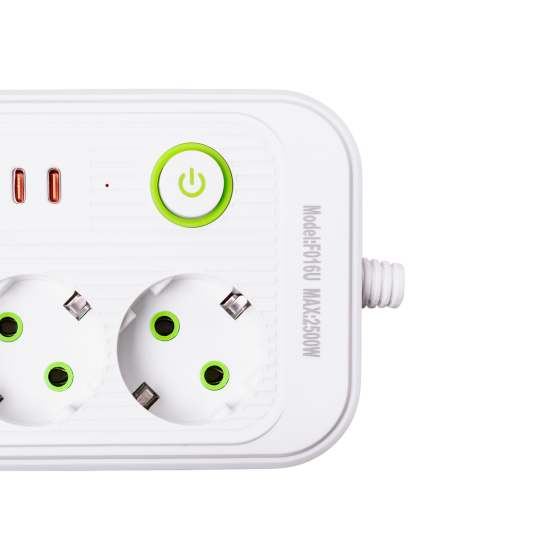 Yiwu Мережевий фільтр кабель 2,7 м подовжувач F16 на 3 розетки 4 usb 2 type-c та кнопкою відклю Коломия