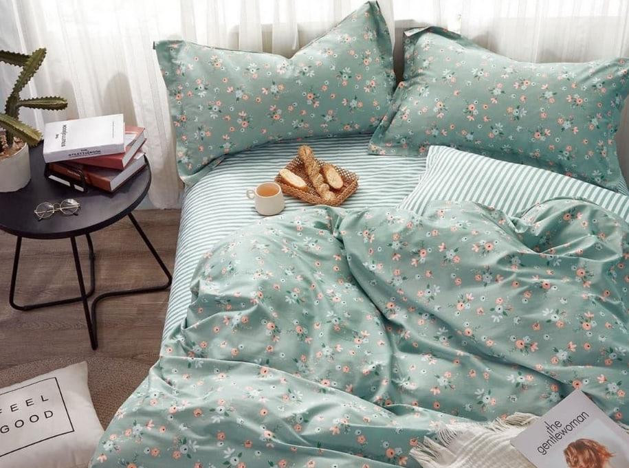 Ecotton Комплект постільної білизни Ecotton полуторний 150х215 см Квіточки світло-зелений Коломыя - изображение 1