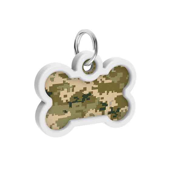 Адресник для собак і котів металевий WAUDOG Smart ID з QR паспортом, малюнок "Мілітарі", кістка, Д 40 мм, Ш Вінниця