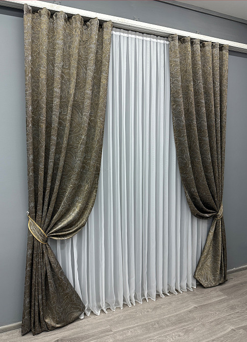 Комплект готовых штор VR-Textil Жакард Fantasy № 1631ш Капучино 100х290 см 2 шт (31-929) Киев - изображение 3