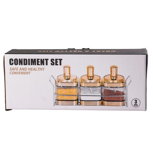 Банки для сипучих продуктів набір із 3 шт на металевій підставці, золото HP531FS1030J Коломия - фото 4