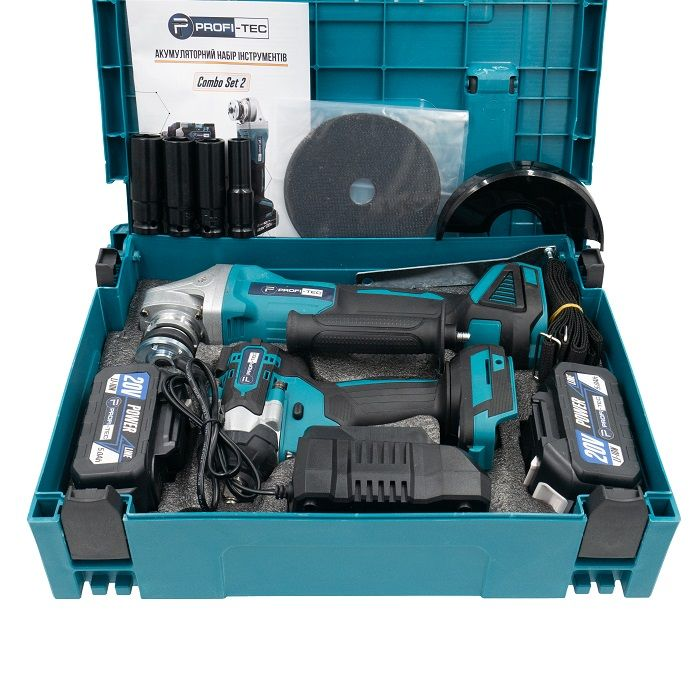 Набір акумуляторний  інструментів PROFI-TEC Combo Set 2 POWERLine DGA20BL+DTW500BL: з АКБ 2шт-20V  5.0Ач+ЗП Київ - фото 8