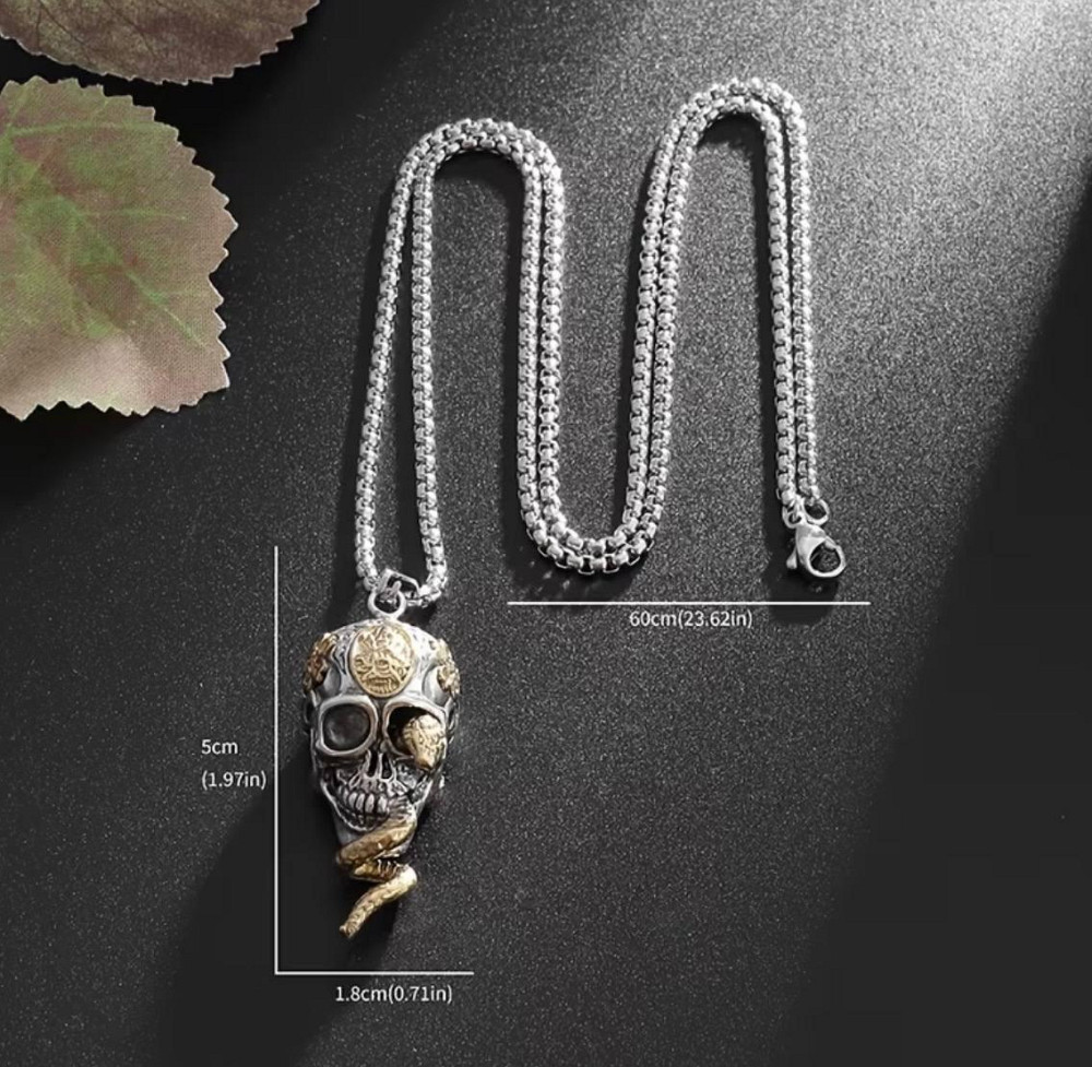 Кулон череп зі змією на ланцюжку чоловічий підвіска череп готичний стиль прикраса Київ - фото 5