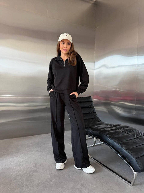 Жіночий костюм sport-chic з трикотажу 2-х нитка, високий комір, демісезон, чорний, розмір 42/44 Лубни - фото 6
