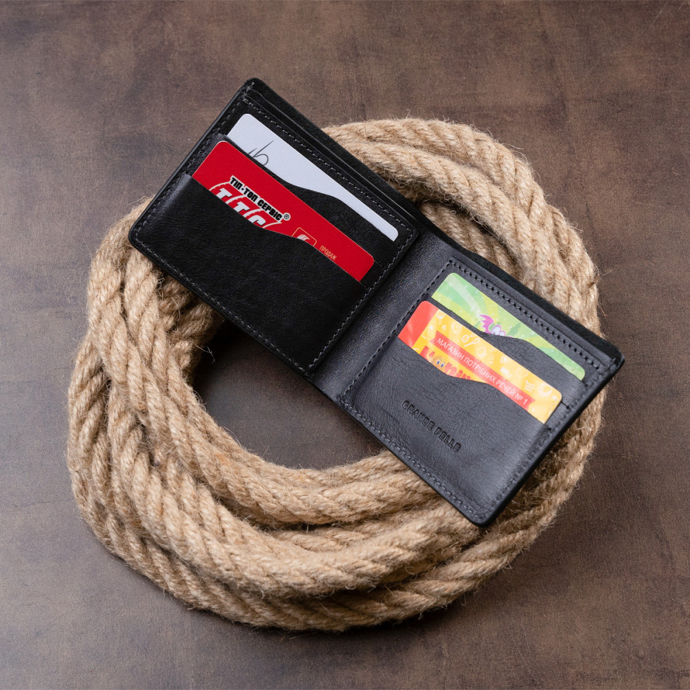 Горизонтальне портмоне в гладкій шкірі без застібки GRANDE PELLE 11311 Чорне Київ - фото 2