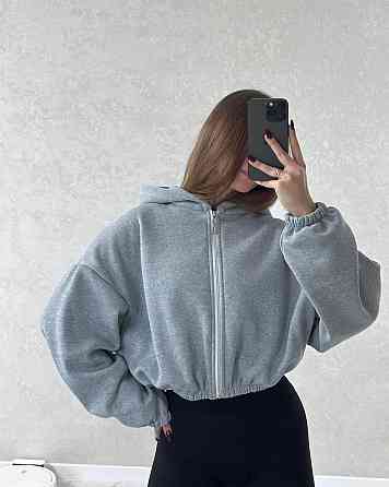 Жіноча стильна та тепла зіп-худі оверсайз тринитка на флісі Меланж Одеса