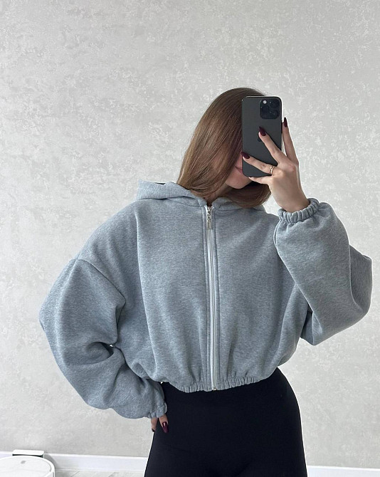 Жіноча стильна та тепла зіп-худі оверсайз тринитка на флісі Меланж Одеса - фото 4